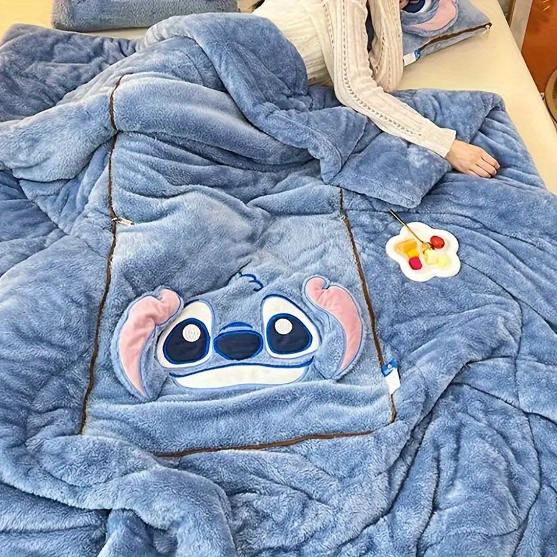 Manta Portátil de Stitch – Cojín y Colcha 2 en 1 para Escuela, Coche y Hogar