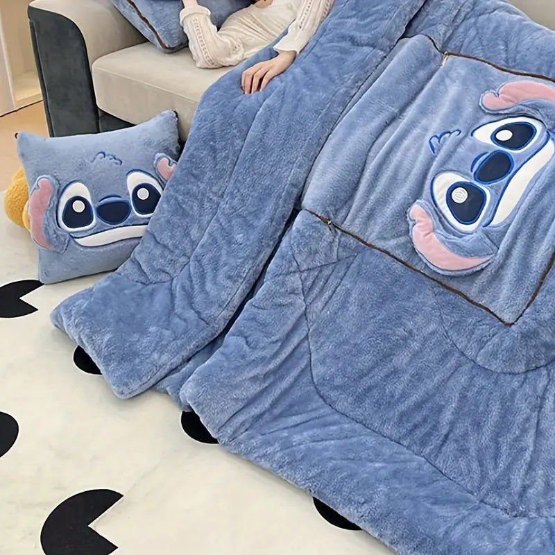 Manta Portátil de Stitch – Cojín y Colcha 2 en 1 para Escuela, Coche y Hogar