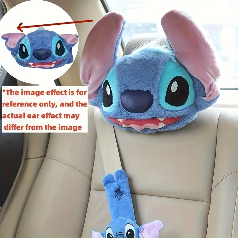 Juego de 2 Almohadas de Reposacabezas y Funda de Cinturón de Stitch – Cojín Suave y Adorable para Coche