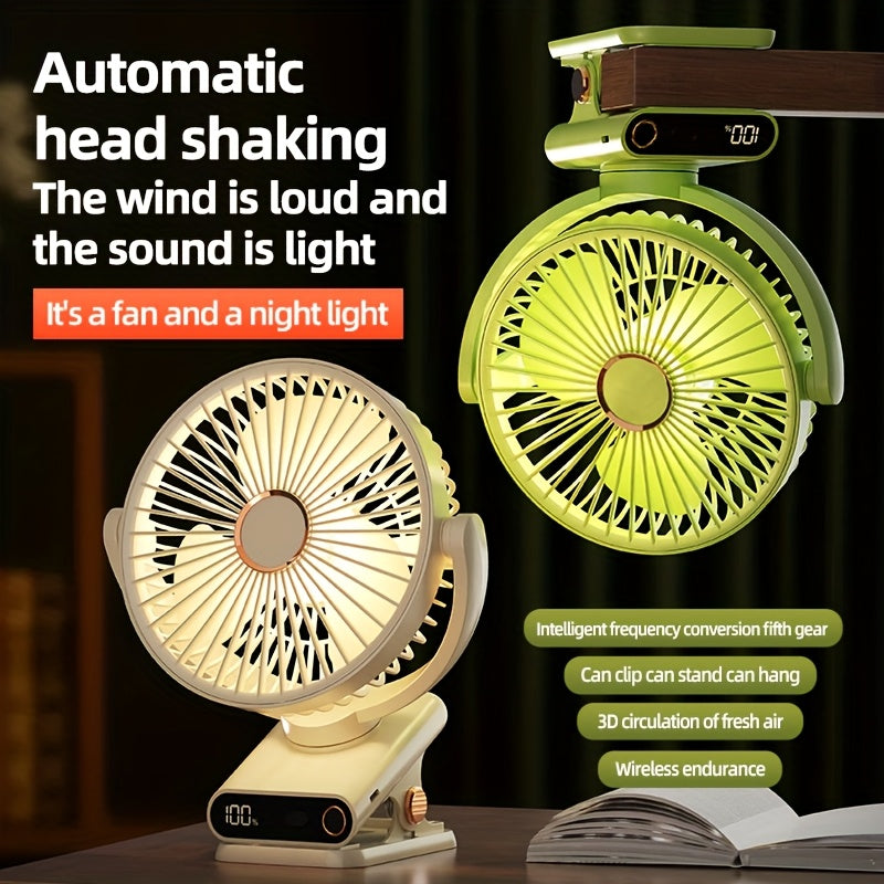 Ventilador Portátil USB con Luz Nocturna y Pantalla