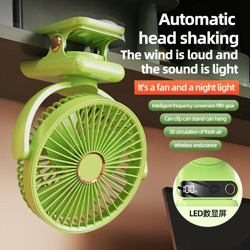 Ventilador Portátil USB con Luz Nocturna y Pantalla