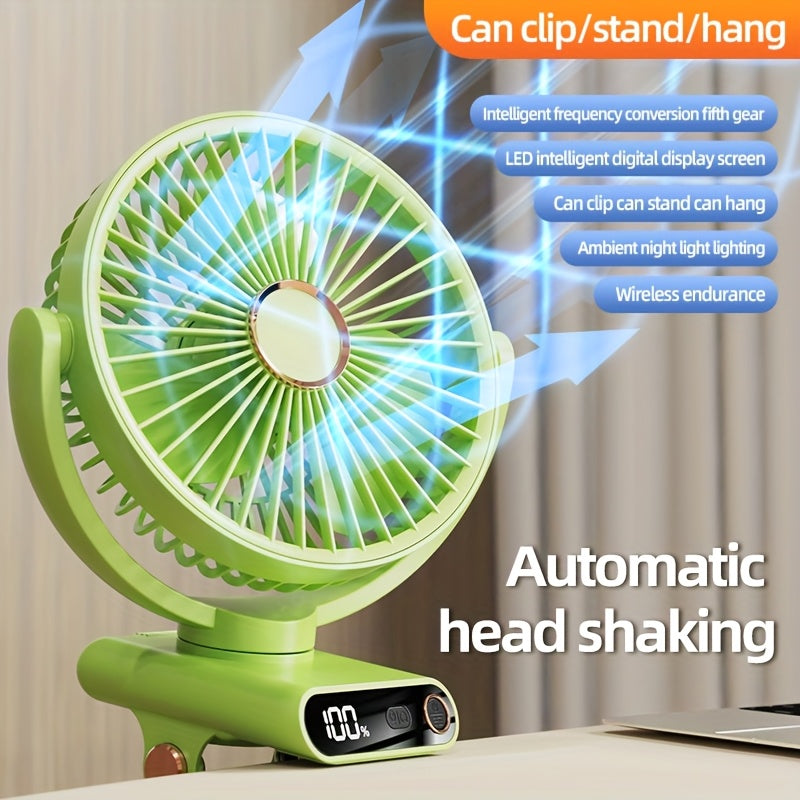 Ventilador Portátil USB con Luz Nocturna y Pantalla